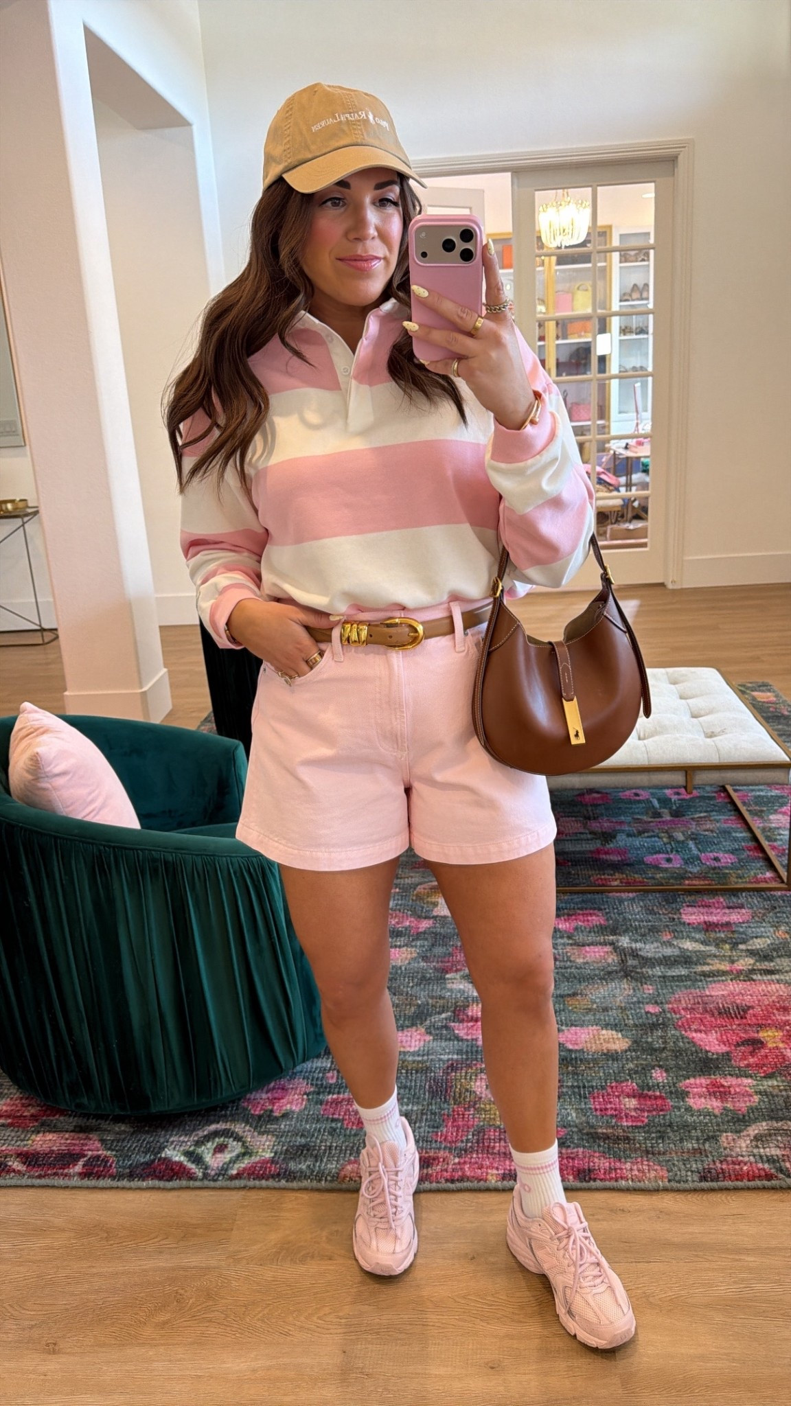 curvy midsize spring blush pink look! wearing size medium in striped rugby top (size down, runs big) and size 30 in blush shorts! 

#LTKMidsize #LTKSeasonal #LTKmomlife