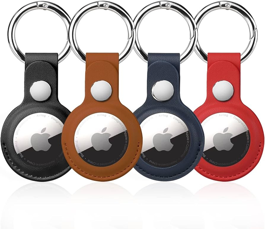QYQa 4 Pack Airtag Holder, Air Tag Keychain, PU Leather Airtag Case, Air Tagsmate for Luggage, Co... | Amazon (US)