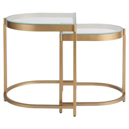 Zahir Hollywood Regency Gold Metal Clear Glass Top Oval Nesting End Table | Kathy Kuo Home