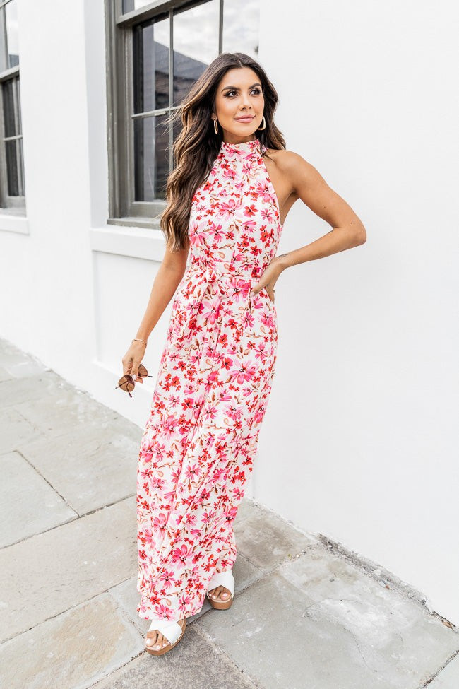 Before Long Pink Halter Neck Floral Maxi Dress | Pink Lily
