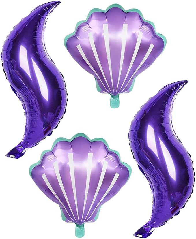 8 Pcs Mermaid Tail Balloons and Seashell Balloons 25.5 inch Large Purple Mermaid Tail Foil Balloo... | Amazon (US)