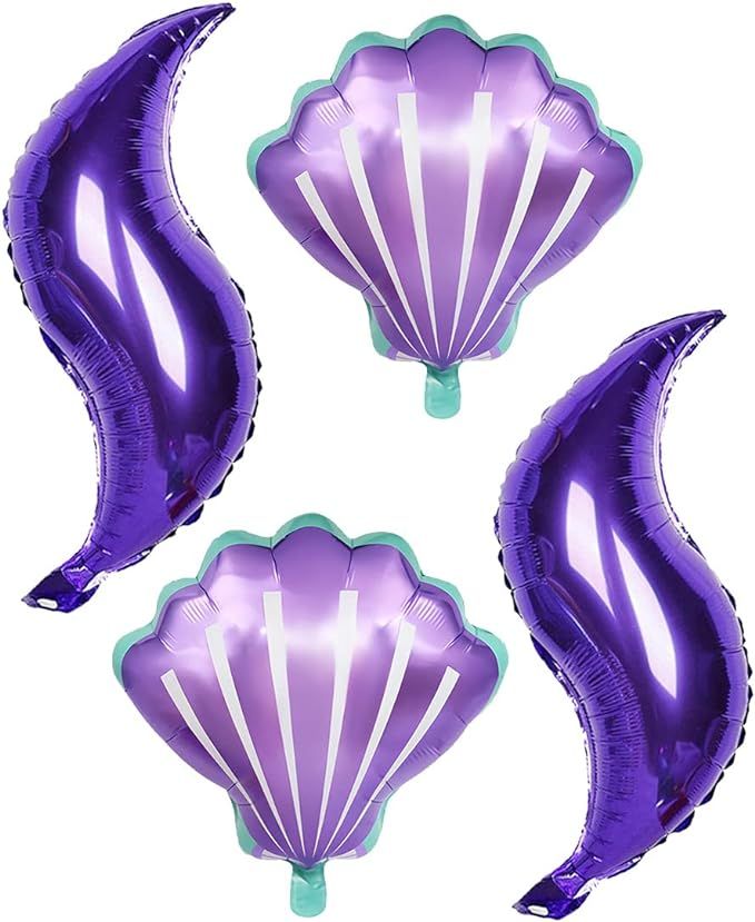 8 Pcs Mermaid Tail Balloons and Seashell Balloons 25.5 inch Large Purple Mermaid Tail Foil Balloo... | Amazon (US)
