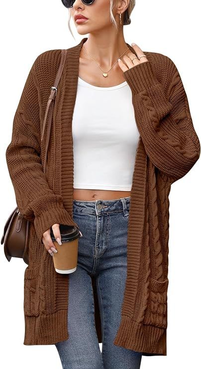 For G and PL Women's Cable Knit Open Front Long Sleeve Cardigan Sweater with Pocket | Amazon (US)