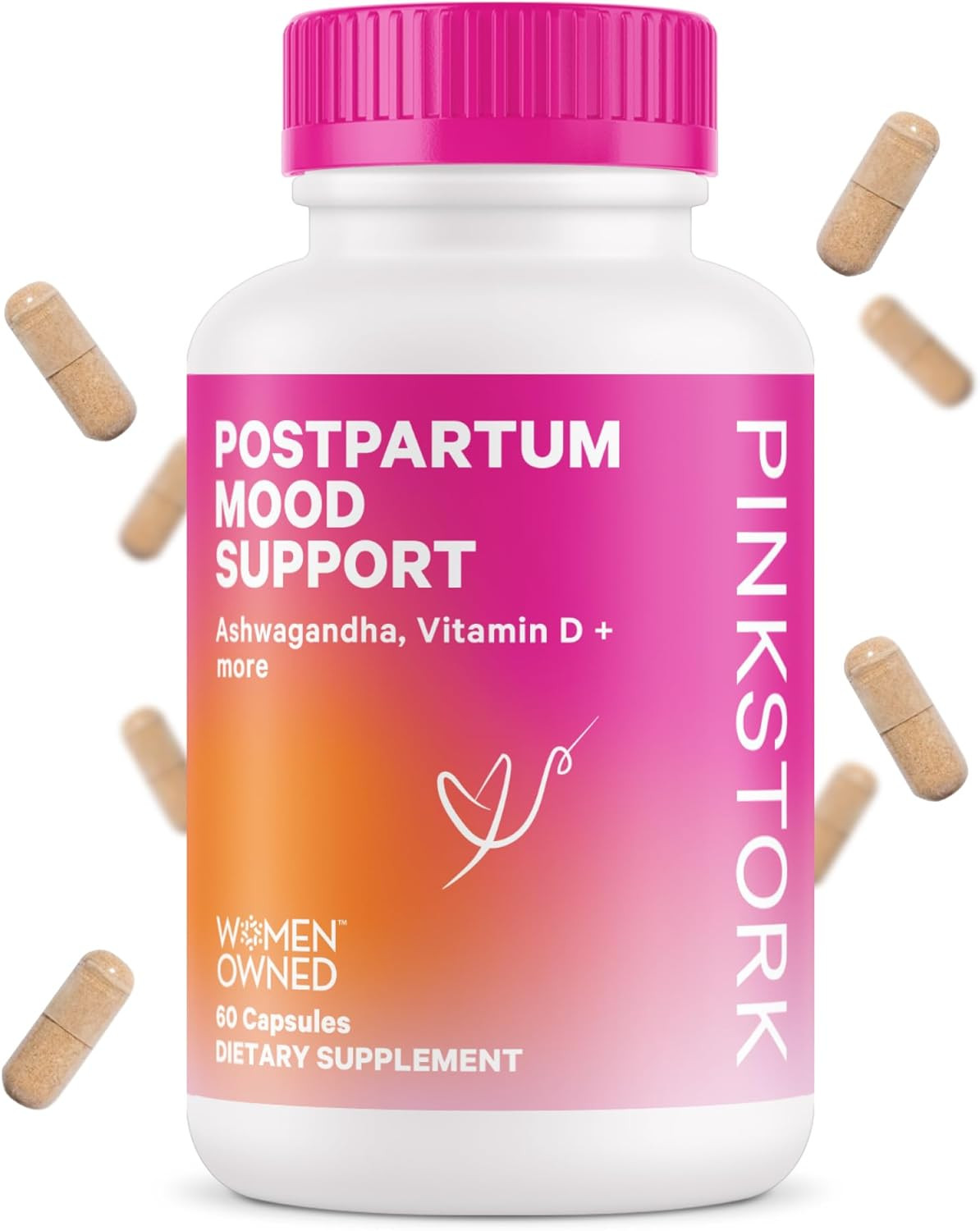 Pink Stork Postpartum Mood Support Supplement with Ashwagandha, Vitamin D and Vitamin B12, Postna... | Amazon (US)