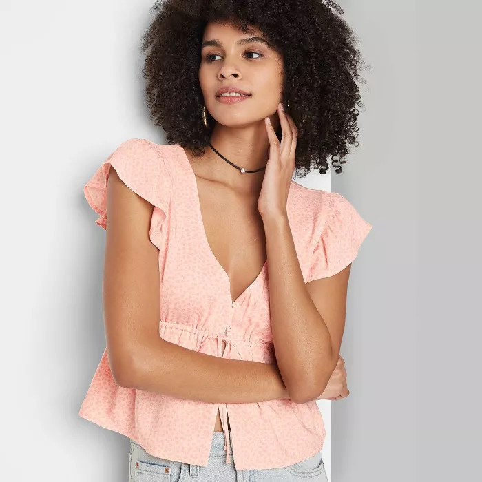 Women's Flutter Sleeve V-Neck Tie Front Fly Away Top - Wild Fable™ | Target