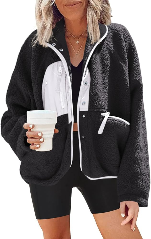 Nirovien Womens Fuzzy Fleece Jacket Button Down Shacket Casual Sherpa Coats Warm Outwear With Poc... | Amazon (US)