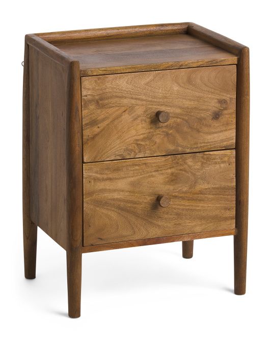 Two Drawer Acacia Wood Bedside Table | TJ Maxx