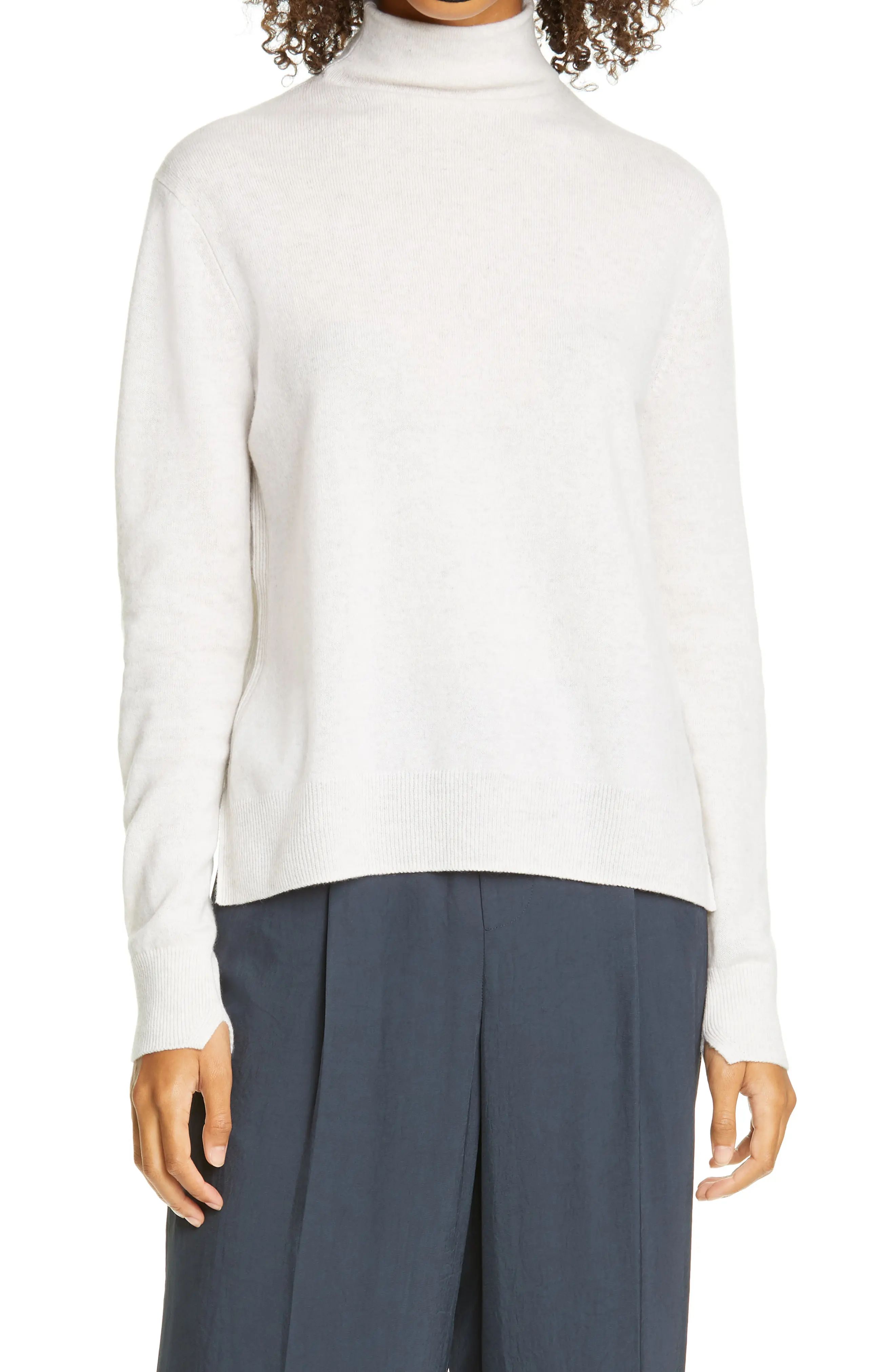 Women's Vince Mock Neck Step Hem Wool & Cashmere Sweater, Size Small - White | Nordstrom