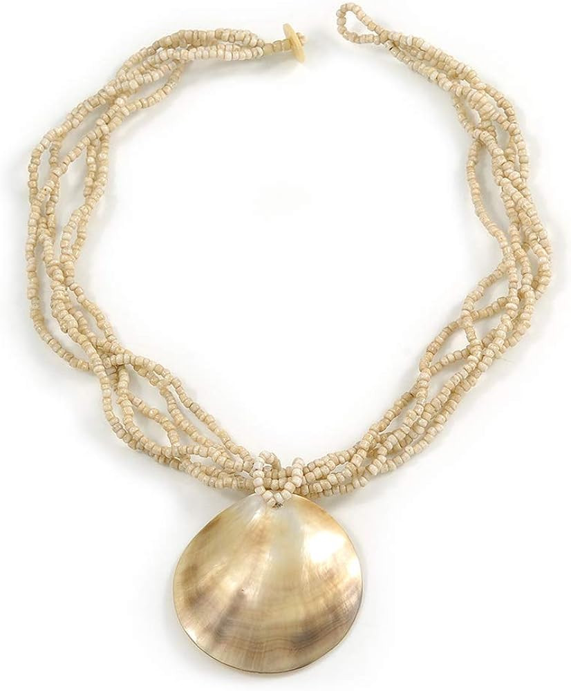 Avalaya MultistrandAntique White Glass Necklace with Round Mother Of Pearl Pendant/ 40cm L | Amazon (UK)
