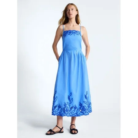 Free Assembly Women s and Women s Plus Embroidered Cotton Midi Dress Sizes XS-4X | Walmart (US)
