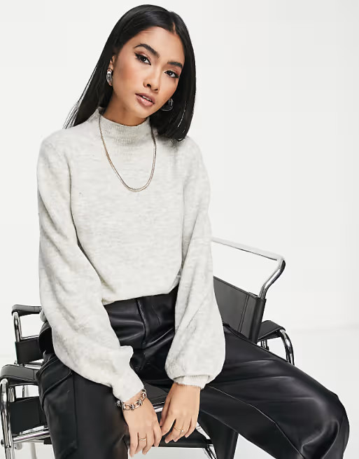 Vero Moda puff sleeve sweater in light gray | ASOS (Global)