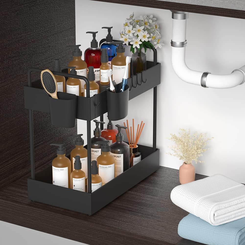 Ormeli Under Sink Organizer, 2 Tier Bathroom Sink Storage Under Cabinet Organizer Baskets Kitchen... | Amazon (US)