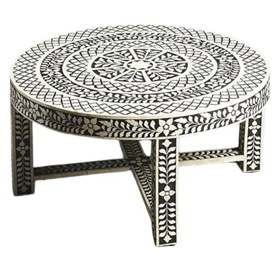 Bone inlay round coffee table, Teak wood and bone inlay coffee table, handmade wooden coffee tabl... | Etsy (US)