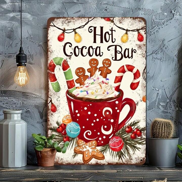 1pc Christmas Hot Cocoa Bar Metal Tin Sign - All Weather Tin Wall Art, Predrilled Holes, For Farm... | SHEIN