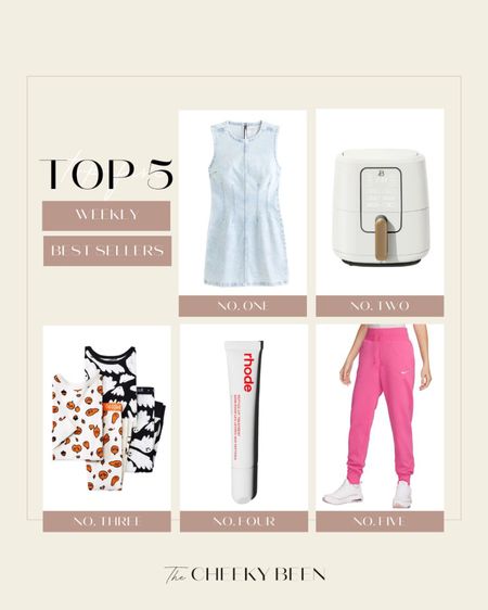 Weekly top 5! I love this Abercrombie denim dress, and it's currently 15% off! My most loved air fryer from Walmart, comes in several colors. The cutest Halloween kids pajamas from Target currently 20% off. Rhode peptide lip treatment is a must have for fall. Don't miss my favorite Nike sweatpants for a cute cozy look. 

#LTKSeasonal #LTKstyletip #LTKFind