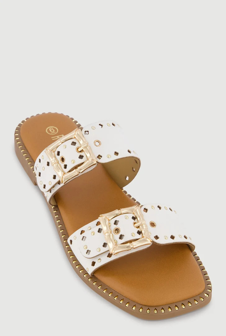 Double Cut Out Buckle Band Open Toe Sandals | Rainbow Shops