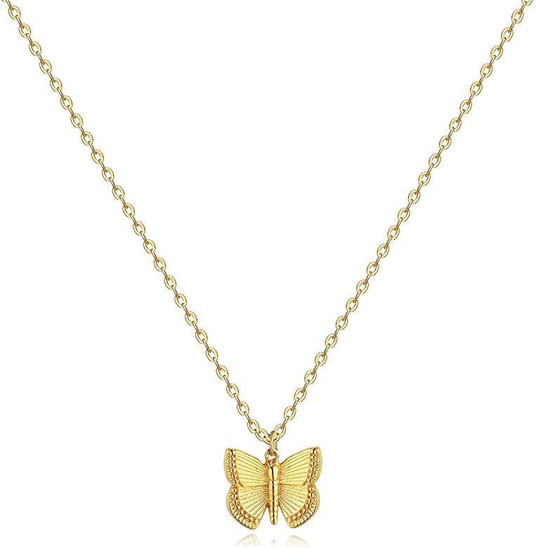 Fettero Butterfly Necklace Gold Pendant Dainty Chain 14K Gold Plated Minimalist Simple Boho Cute ... | Amazon (US)