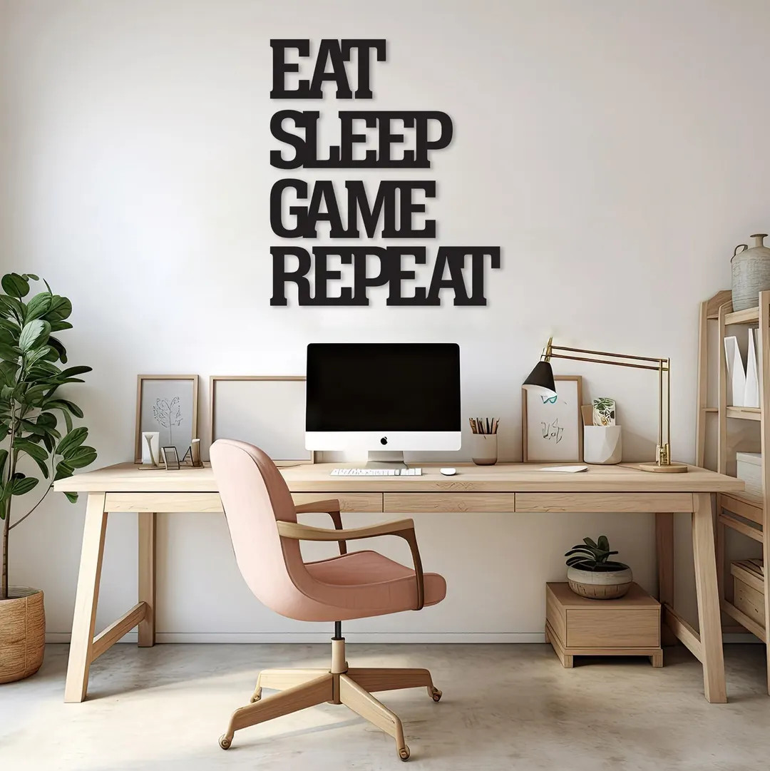 Eat Sleep Game Repeat Wall Sign, Modern Gamer Room Decor, Game Room Gift, Above Computer Wall Sig... | Etsy (US)