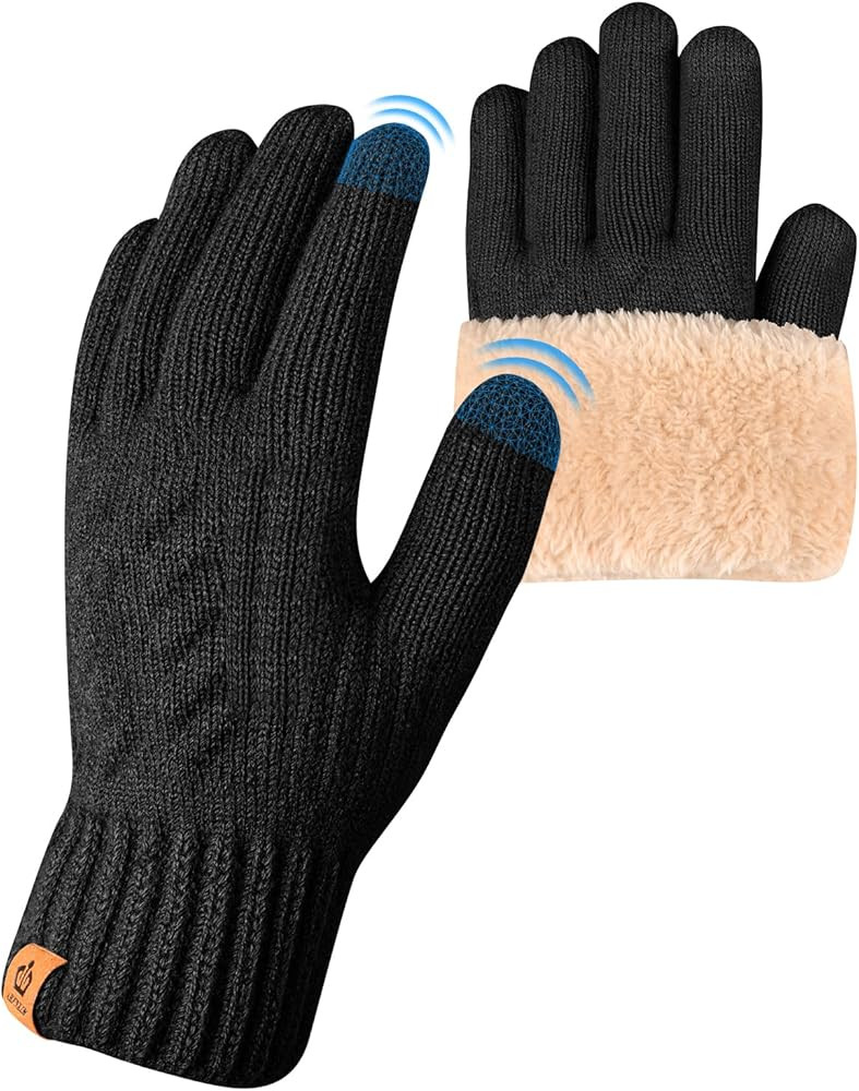 Thermal Winter Gloves-Fleece Lining Touch Screen Knit Stretchy Warm Gloves for Running Cycling Ri... | Amazon (US)