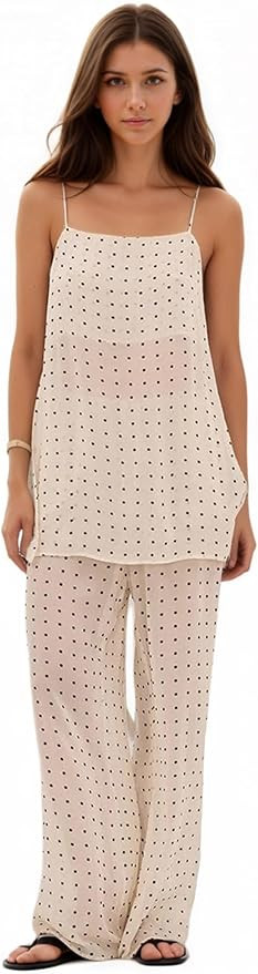 OCUH Polka Dot Set Sheer Spaghetti Strap Tank Top Cami Mesh See Throug Pants Beach Cover Up High ... | Amazon (US)