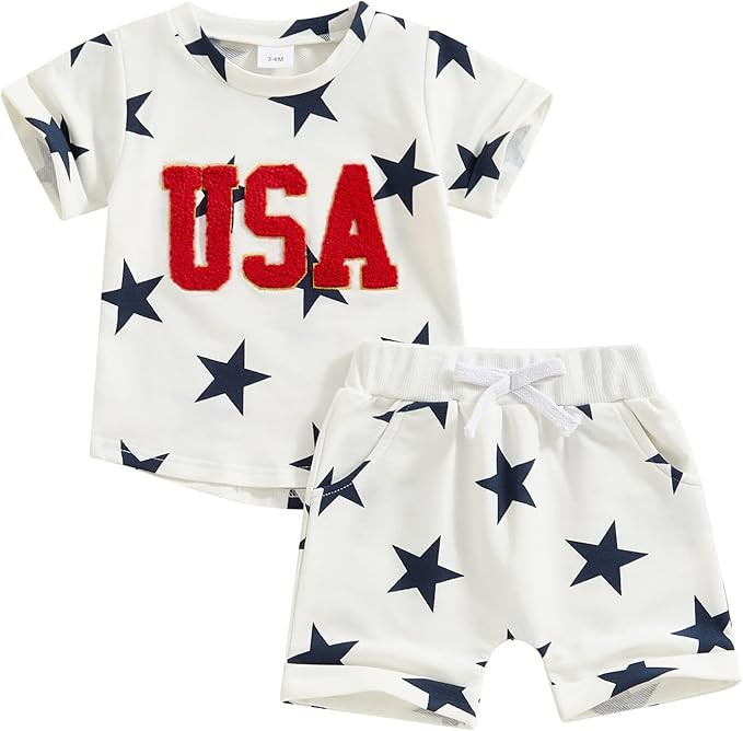 Kuriozud 4th of July Toddler Boy Girl Outfits USA T Shirt Shorts Set Fourth of July Baby Boy Clot... | Amazon (US)