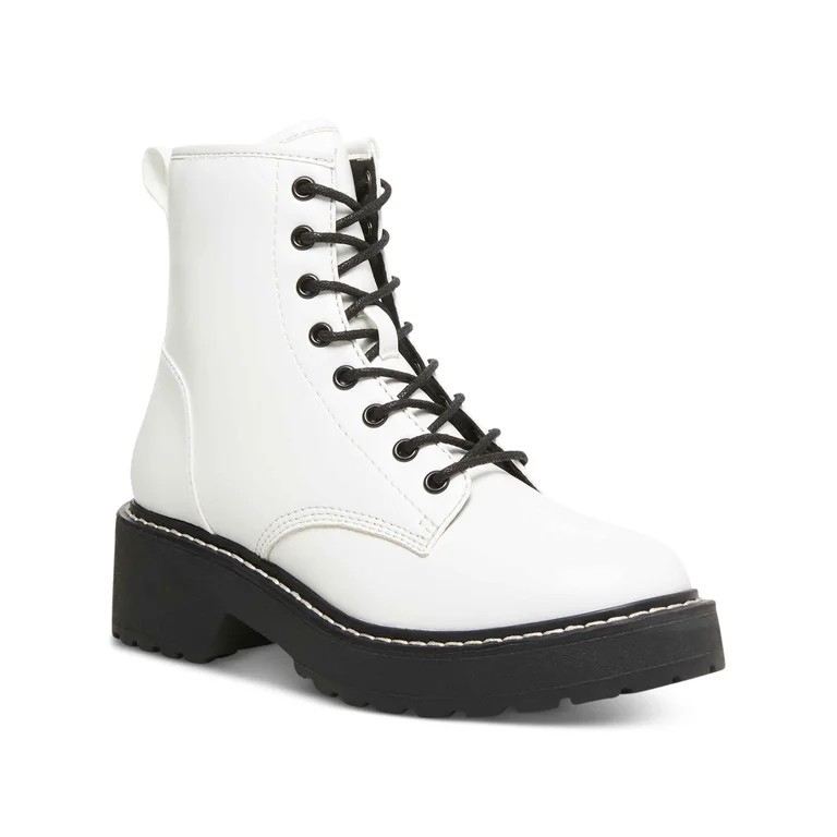 MADDEN GIRL Womens White Lug Sole Lace Carra Round Toe Block Heel Zip-Up Combat Boots 10 M | Walmart (US)