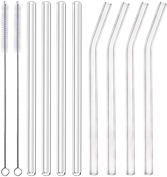 ALINK Glass Smoothie Straws, 10" x 10 mm Long Reusable Clear Drinking Straws for Smoothie, Milksh... | Amazon (US)