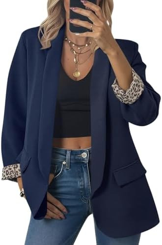 Cicy Bell Womens Business Casual Blazer Shawl Collar Work Long Sleeve Leopard Open Front Oversize... | Amazon (US)