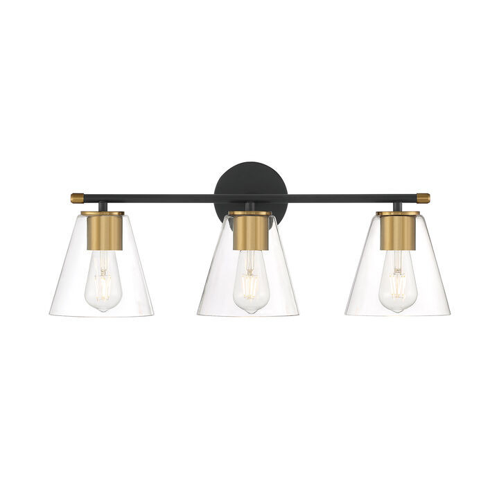 Carlisle 3-Light Vanity, Matte Black and Brushed Brass | Lights.com