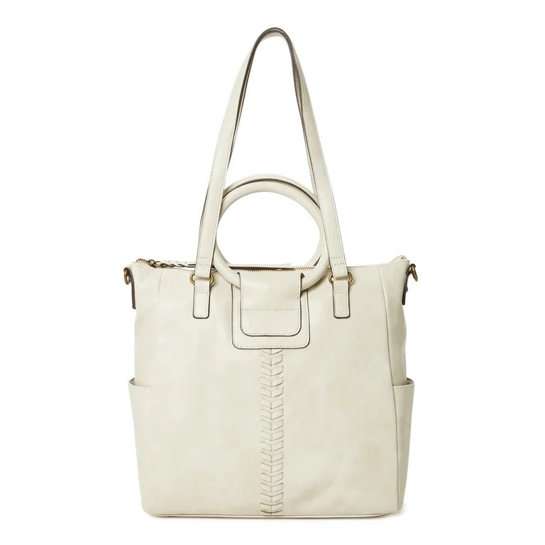 Time and Tru Women's Giselle Faux Leather Convertible Tote Handbag Beige | Walmart (US)