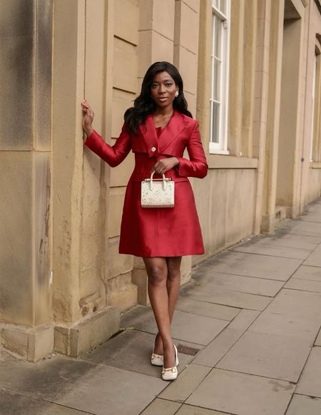 Cici, Wolf and badger, Gucci, Strathberry, Farfetch, transitional outfit, transitional style, spring outfit, spring dress, red dress, cropped red blazer, red midi dress, Gucci horsebit heels, white pumps, Strathberry tote, evening dress, occasion wear, outfit ideas, style inspiration 

#LTKstyletip #LTKeurope #LTKSeasonal