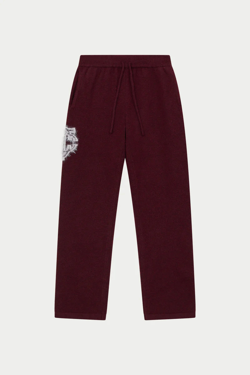 MONOGRAM FLUFFY KNIT JOGGERS - BURGUNDY | The Couture Club