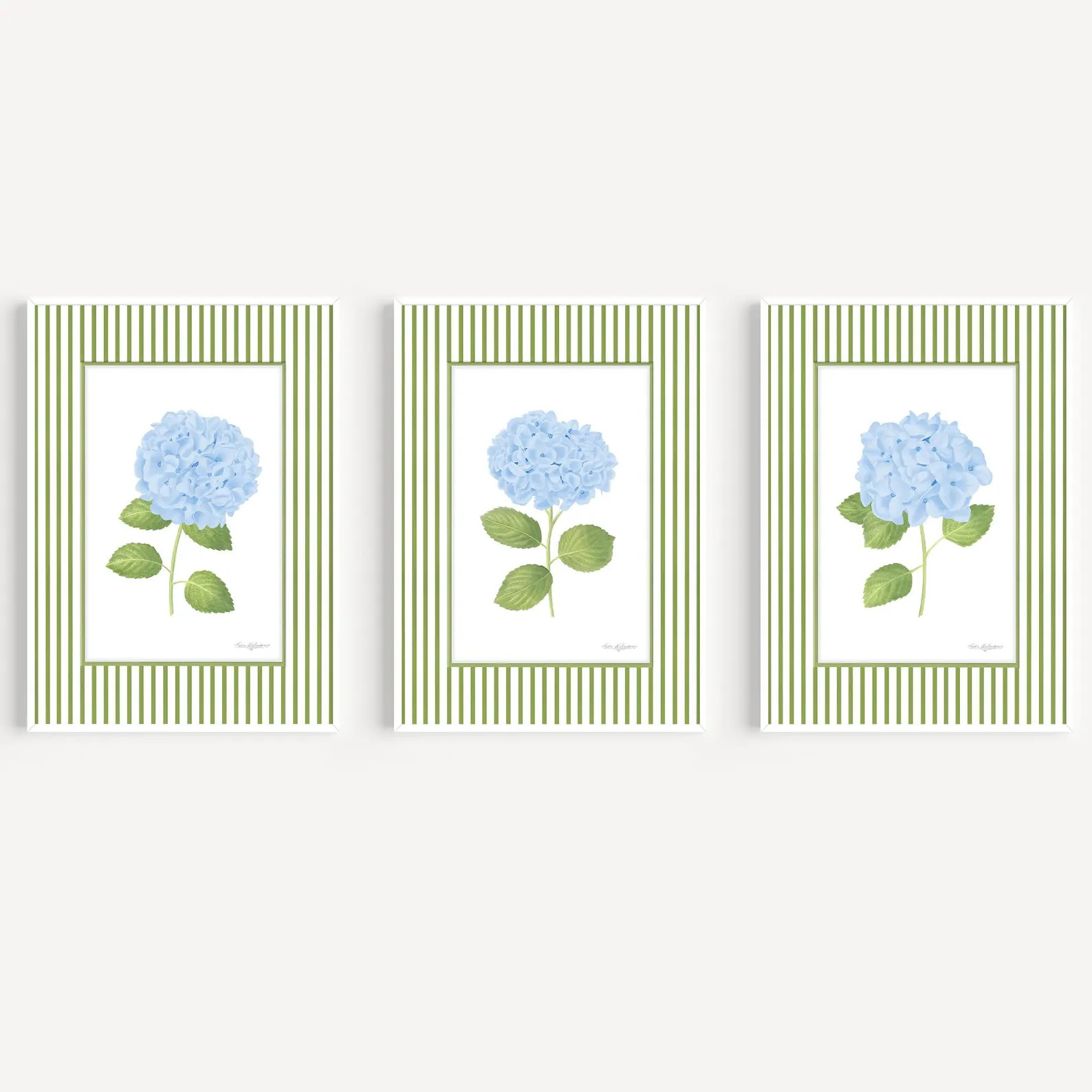 Eclectic Wall Art Hydrangea Wall Art Blue Hydrangea Print Set 3 Grand Millennial Art Striped Flor... | Etsy (US)