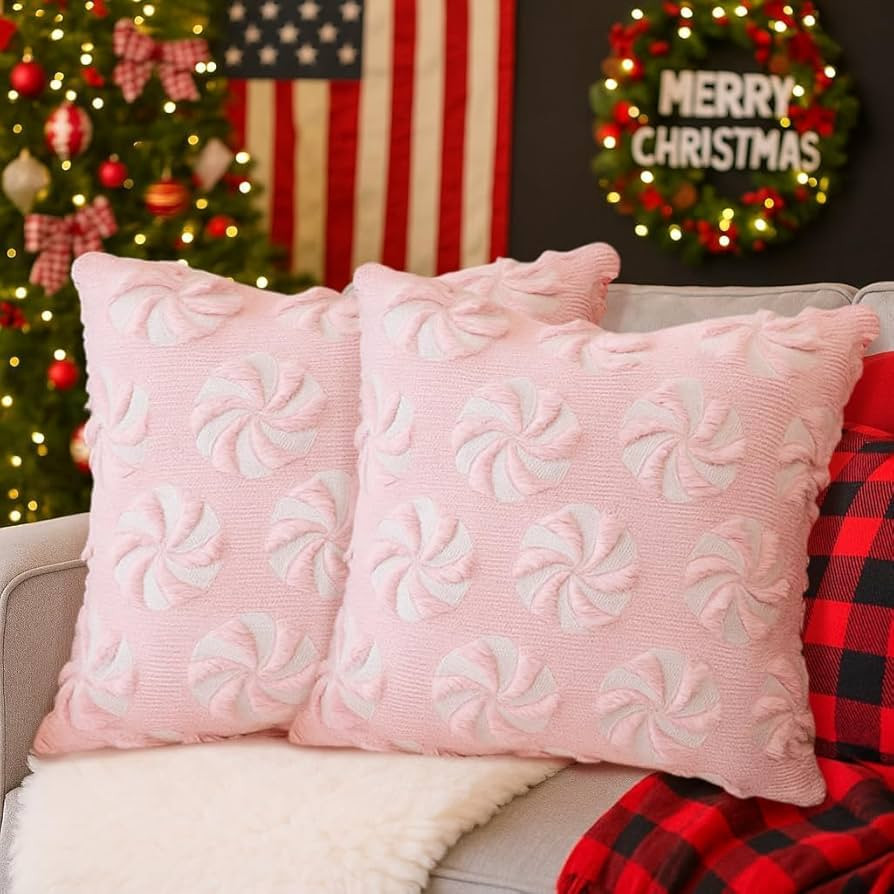 Candy Cane Christmas Decorations Pink Christmas Pillow Covers Pink Xmas Girly Throw Pillow Covers... | Amazon (US)