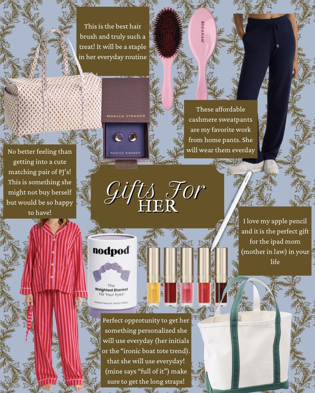Cozy + thoughtful Gifts for Her for 2025 — perfect for moms, sisters, best friends, girlfriends, mother-in-laws, and every woman on your list. These are practical, beautiful gifts she’ll actually use every single day: the best hair brush, cashmere joggers, matching pajamas, a personalized tote bag, lip oils, a weighted eye mask, and the Apple Pencil for the iPad girlies.

Perfect mix of cozy, self-care, and everyday essentials she’ll love long after the holidays.

SEO keywords: gifts for her, women’s gift ideas, Christmas gifts for women, cozy gifts for her, personalized gifts, beauty gift ideas, mom gifts, girlfriend gifts, women’s holiday gifts.


#LTKHoliday #LTKGiftGuide