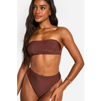 boohoo Women's Mix & Match High Waist Bikini Brief in Brown | Size: 2 | Knitted | boohoo (US & Canada)