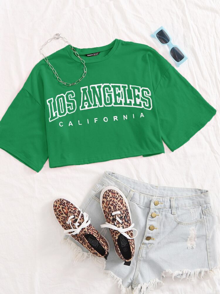 Drop Shoulder Letter Graphic Crop Tee | SHEIN