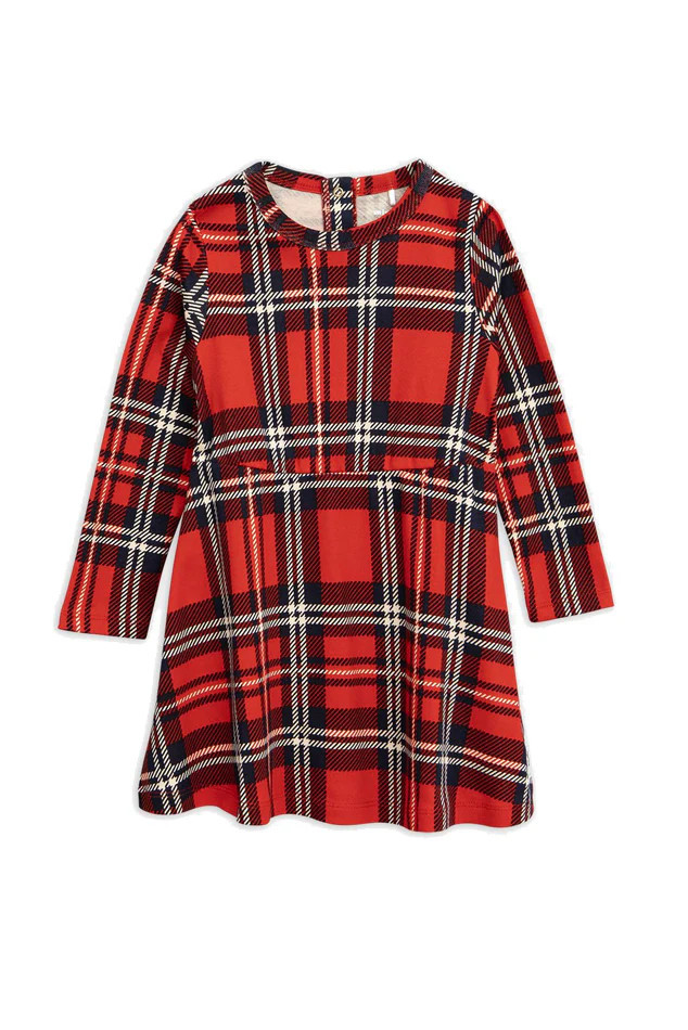 Mini Rodini Plaid Long Sleeve Dress | Blue & Cream