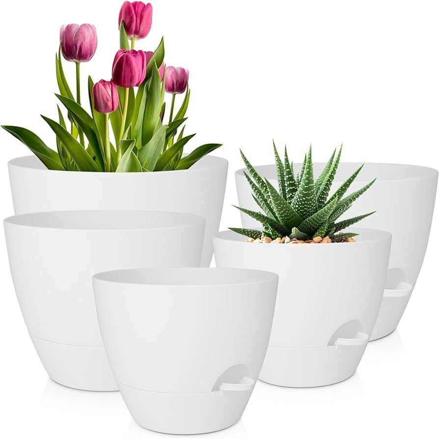 Plant Pots 10/9/8/7.5/7 Inch Self Watering Pots, Set of 5 Plastic Planters with Drainage Holes an... | Amazon (US)