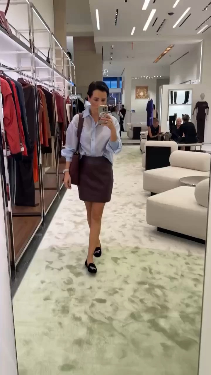 Burgundy leather and a blue button down are such a beautiful combination for fall! I love how the crisp, relaxed shirt balances the structure of the leather skirt, making the outfit feel polished without being overly dressy. The rich burgundy adds warmth, while the soft blue brings a beautiful contrast. Finish with loafers for daytime or heels for dinner.

burgundy leather skirt, blue button down, leather mini skirt, fall outfit ideas, burgundy outfit, classic fall style, women over 50 style, elevated casual outfit, fall fashion, leather skirt outfit, sophisticated style, stylewitheugenia