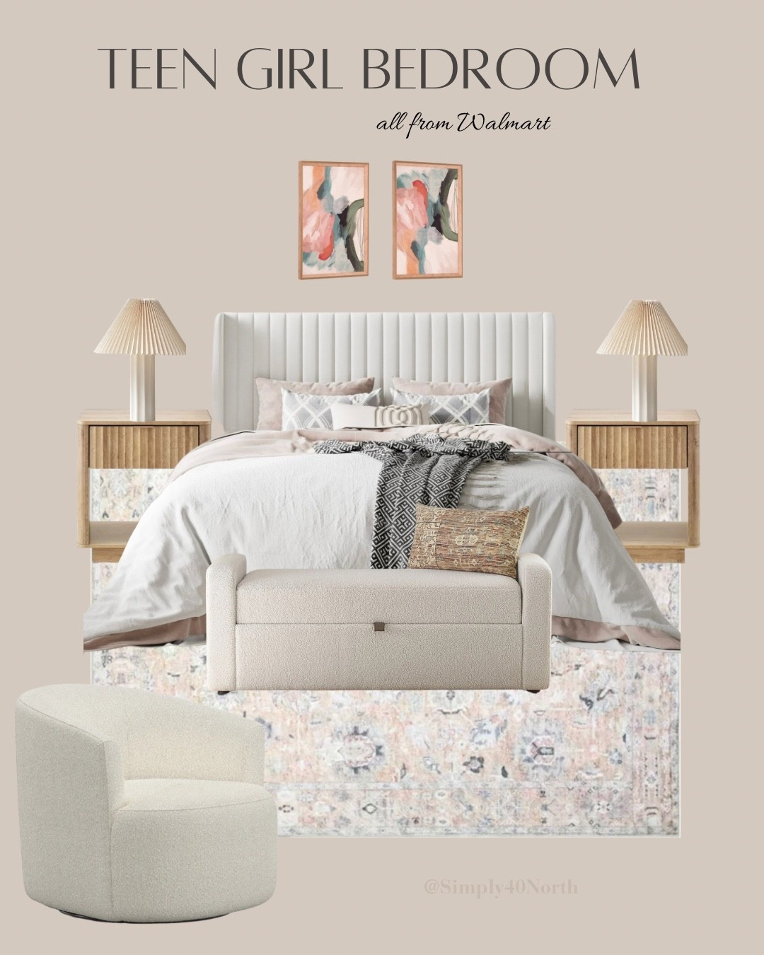 A teen girl or young adult bedroom and make it classy.  I love the bench with storage at the end of the bed.  And you won’t believe the price of the bed!

#LTKHome