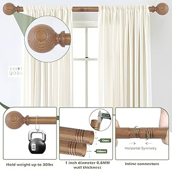 Brown Wood Grain Ball Adjustable Curtain Rods, 36-88" Heavy Duty, Farmhouse Rustic Single Window ... | Amazon (US)