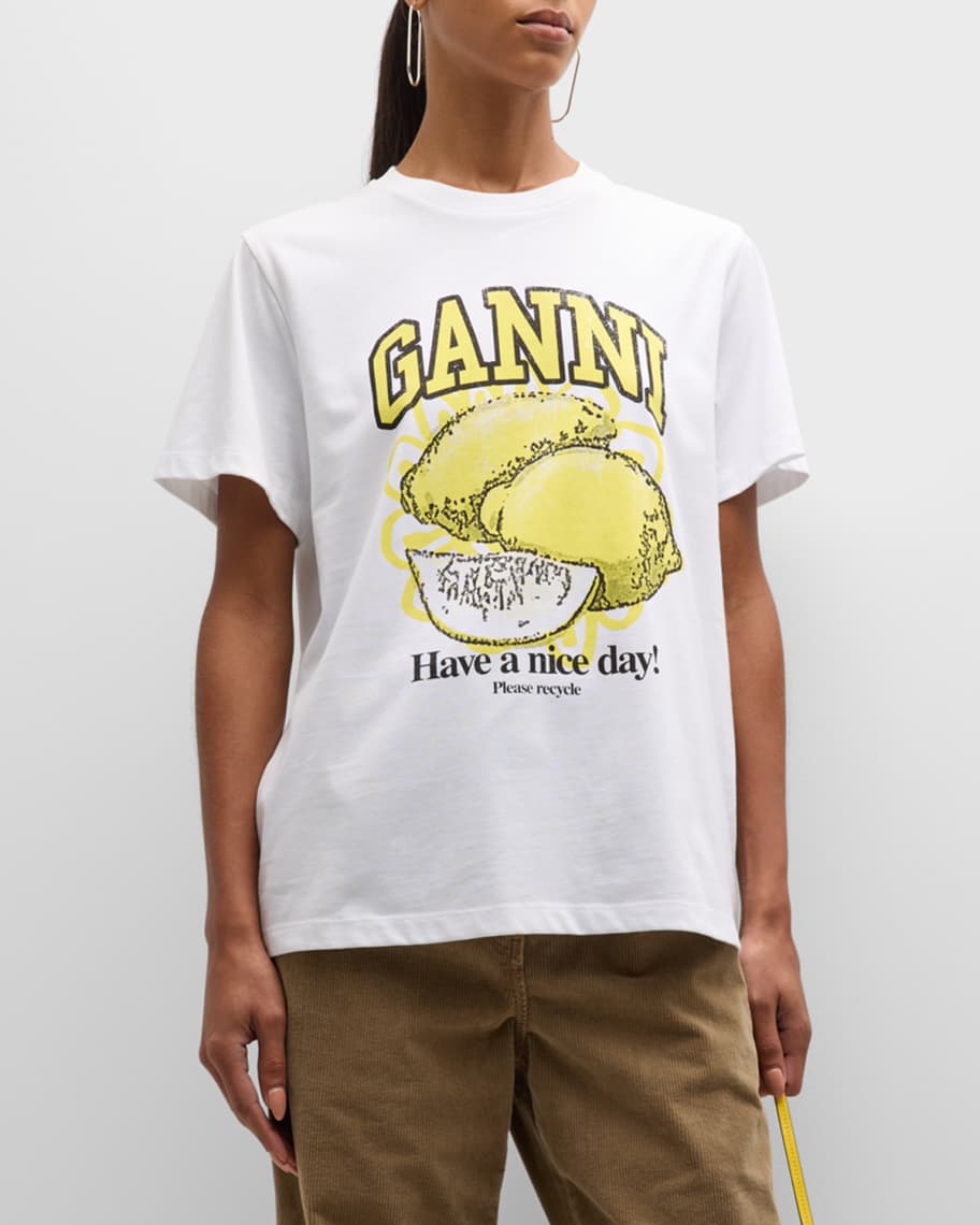 Ganni Lemon Crewneck Jersey T-Shirt | Neiman Marcus