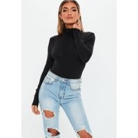 Black Funnel Neck Long Sleeve Bodysuit, Black | Missguided (US & CA)