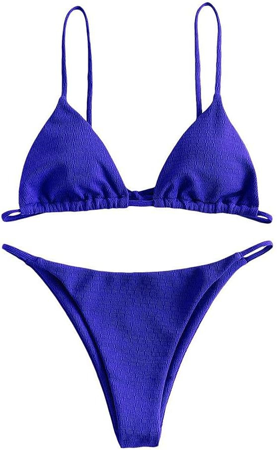 ZAFUL Women's Sexy Triangle Bikini Set Cami String Swimwear Texture High Cut Thong Swimsuit Cheek... | Amazon (US)