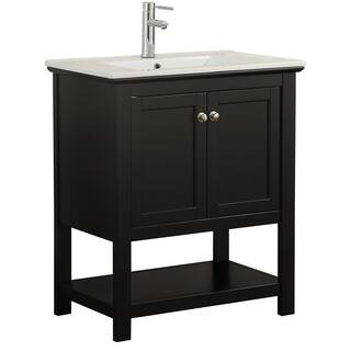 Bradford 30 in. W Traditional Bathroom Vanity in Black with Ceramic Vanity Top in White with Whit... | The Home Depot