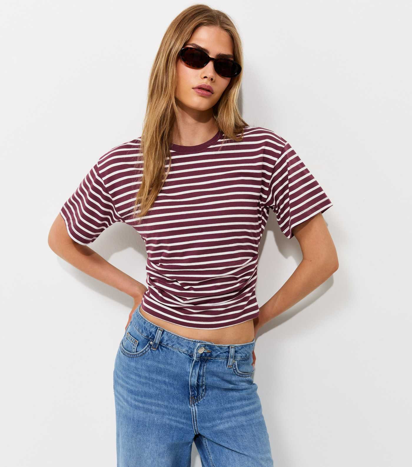 Red Striped Ruched Waist Crew Neck T-Shirt | New Look | New Look (UK)