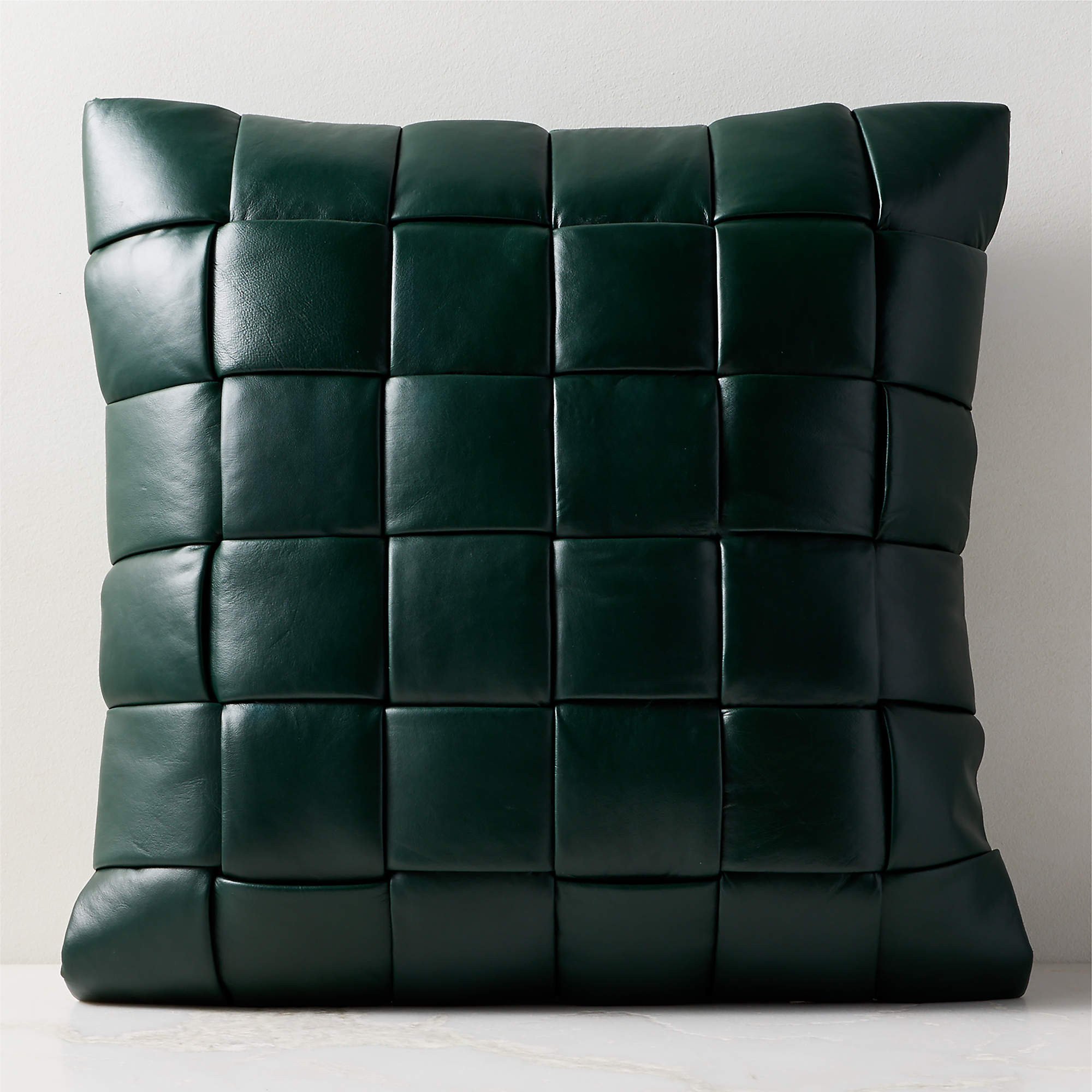 Jabas Dark Green Woven Leather Throw Pillow 23"x23" | CB2 | CB2