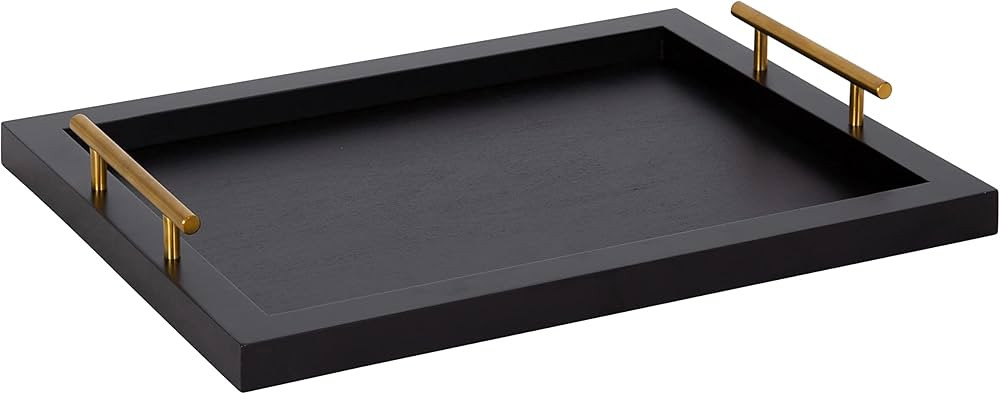 Kate and Laurel Halsey Rectangle Decorative Wooden Tray with Polished Metal Handles, 17 x 13, Bla... | Amazon (US)