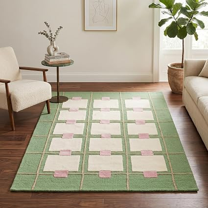 Greer Hand-Tufted Wool Area Rug – Modern Geometric Grid Pattern, Plush Textured, Handmade Conte... | Amazon (US)